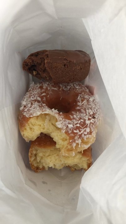 The Donut Hole - Chocolate cake, coconut glaze, old fashioned (so fluffy!) - Donuts Near Me - La Puente, California