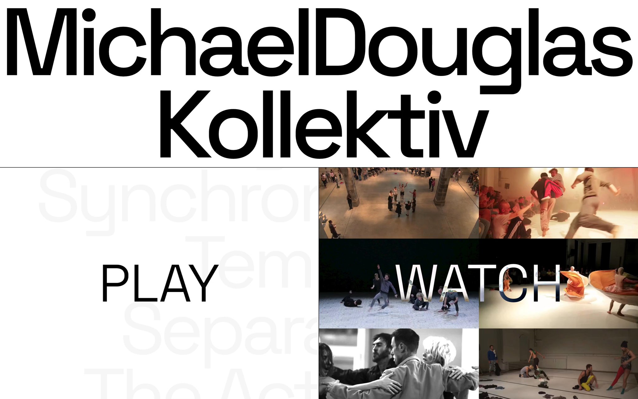 Screenshot from the MD Kollektiv homepage with a large logo headline and two sections titled “Play” and “Watch”