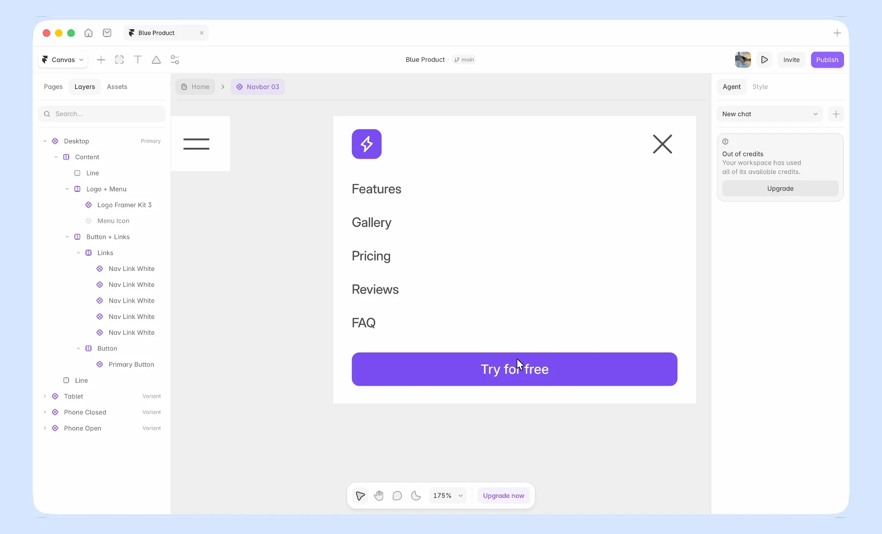 🧭 Building a Page, Section by SectionStarting a small series today. One landing page in Framer, one section per lessonThe page is for Flowbit, a made-up app for team planning. First up: the navbar• Picked Navbar 01 in FramerKit and inserted it• Swapped the logo icon and renamed it to Flowbit• Changed the five links and the button textAll edits happen once, inside the navbar component, and desktop, tablet, and phone followNext lesson: the Hero 🙂