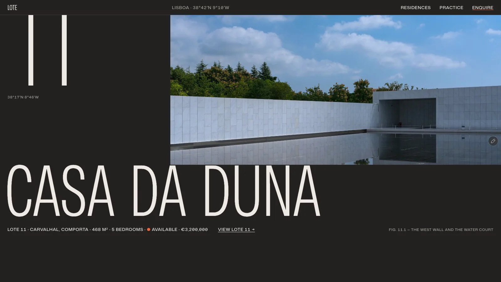 A closer look at the photo layouts on Lote’s homepage.Casa da Duna gets a wide frame, while Casa Rasa uses a taller crop beside the residence index. The big plot numbers tie the two sections together.https://excellent-favorites-639729.framer.app/