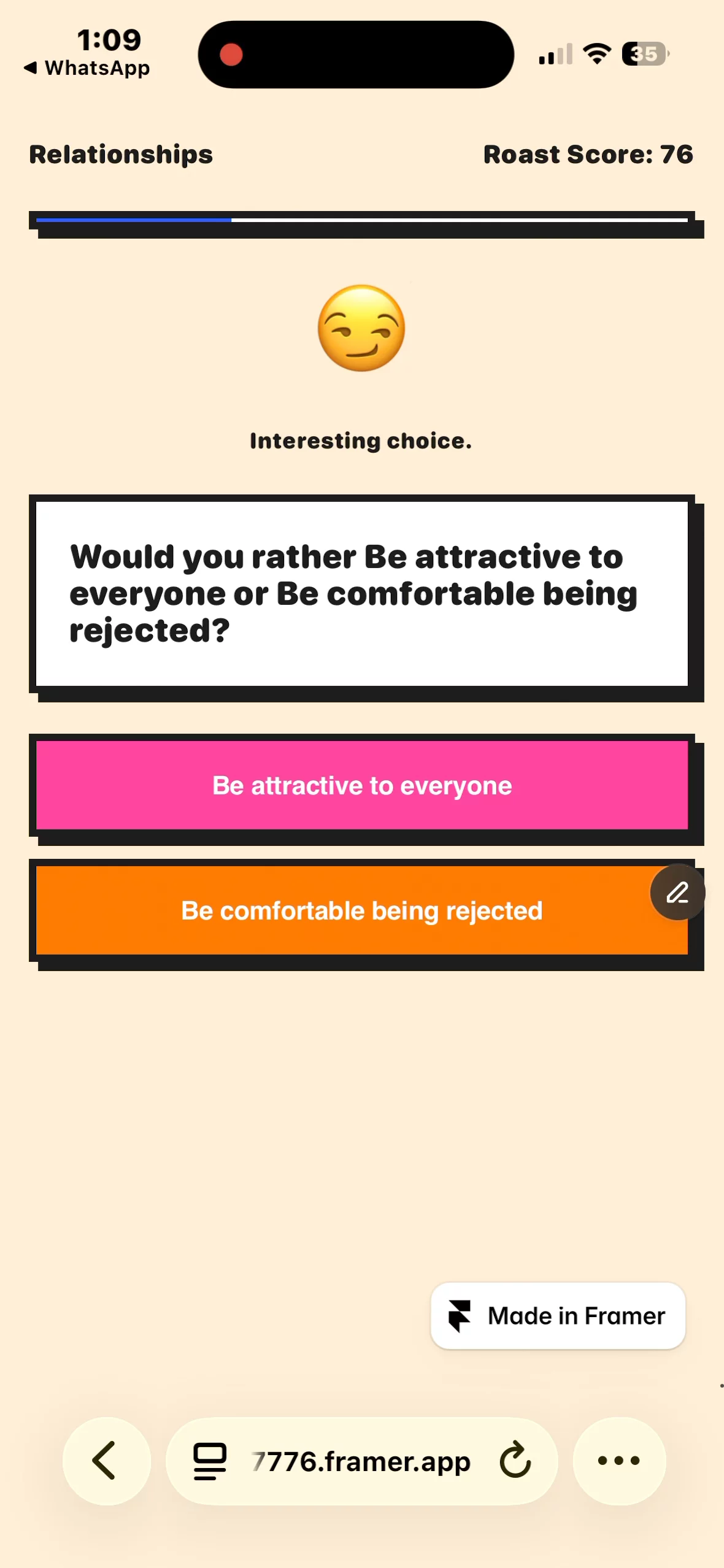 Thought I was making a funny game. Turns out I accidentally built a machine that exposes people. 💀Try it here - https://professional-report-707776.framer.appVote it here - https://www.framer.com/community/contests/agents-hackathon/submissions/6DPNQbxKVu3BF3ncpXt1AF/