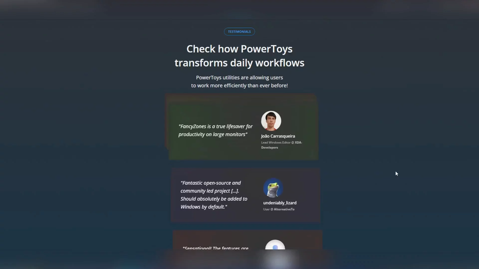 Last study project I’ve finished: an unofficial showcase website for Microsoft PowerToys. PowerToys is a must-have for Windows users, with over 25 tools to enhance your productivity.Check it out.👉🏼 http://cdpowertoys.framer.website/