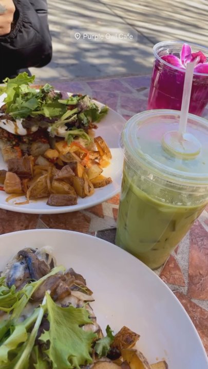 Purple Owl Cafe - Fun Guy and Luca Tartines with Matcha and Purple Owl drink - Creperies Near Me - Julian, California