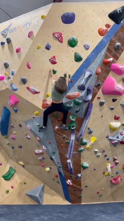 Gravity Lab - Our little girl bouldering with the encouragement of staff. This section is where she would get stuck and finally she made it to the top! - Rock Climbing Near Me - Durango, Colorado