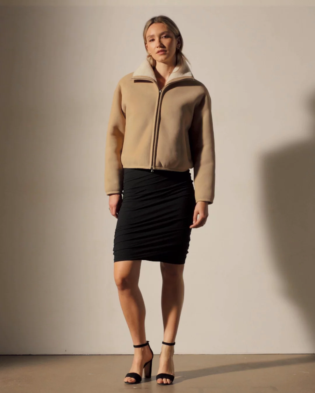 Suede Shearling Jacket - Light Caramel | James Perse Los Angeles