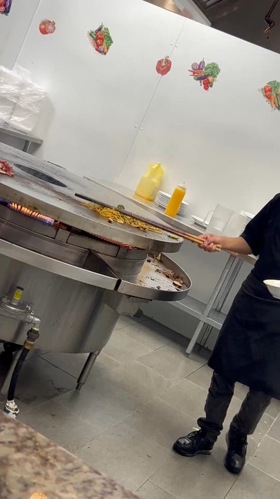 Mongolian Grill - Cooking on the flat top grill. - Noodles Near Me - Virginia Beach, Virginia