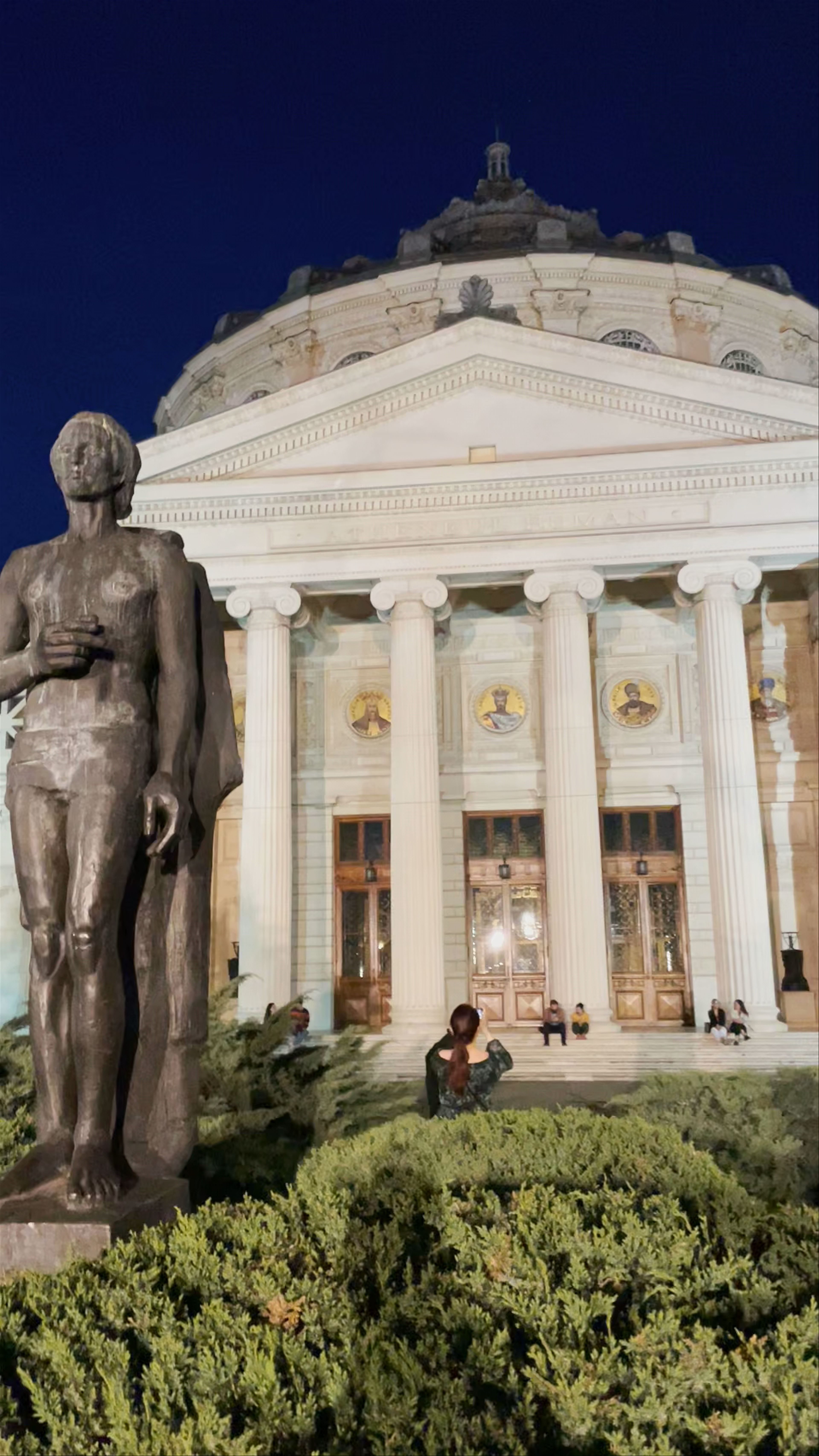 Romanian Athenaeum at Night: A Majestic Cultural Landmark in Bucharest