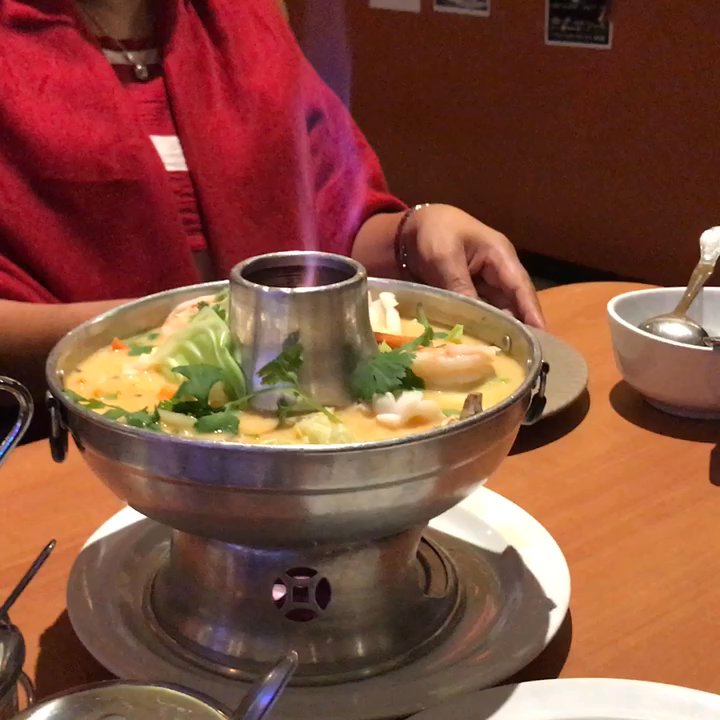 Thai Pan Cuisine - Seafood Tom Kha Soup... Loving the flame! - Thai Near Me - Encinitas, California