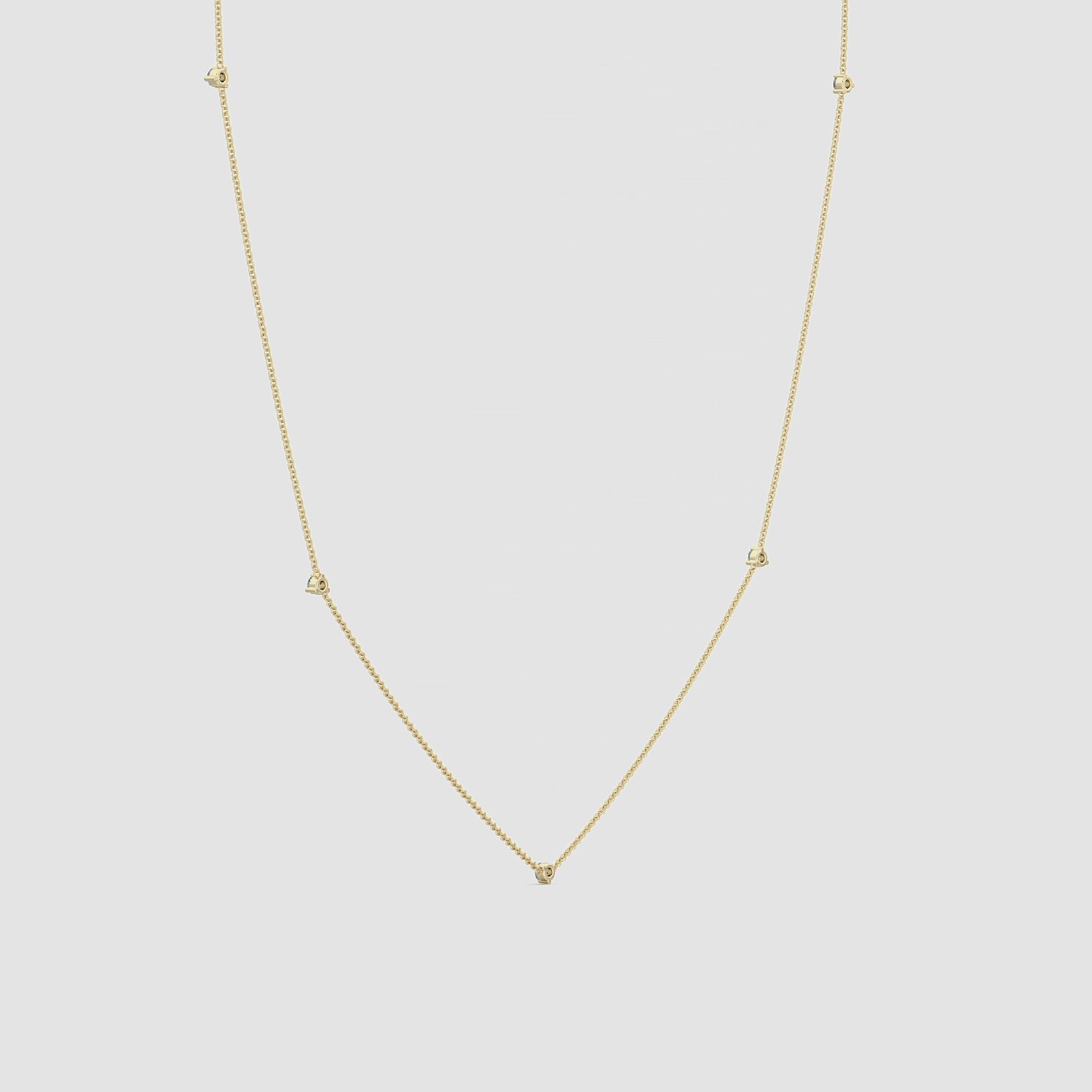 Tiny Station Necklace | Round Brilliant | 14k | Yellow Gold | chainLength: 16-18