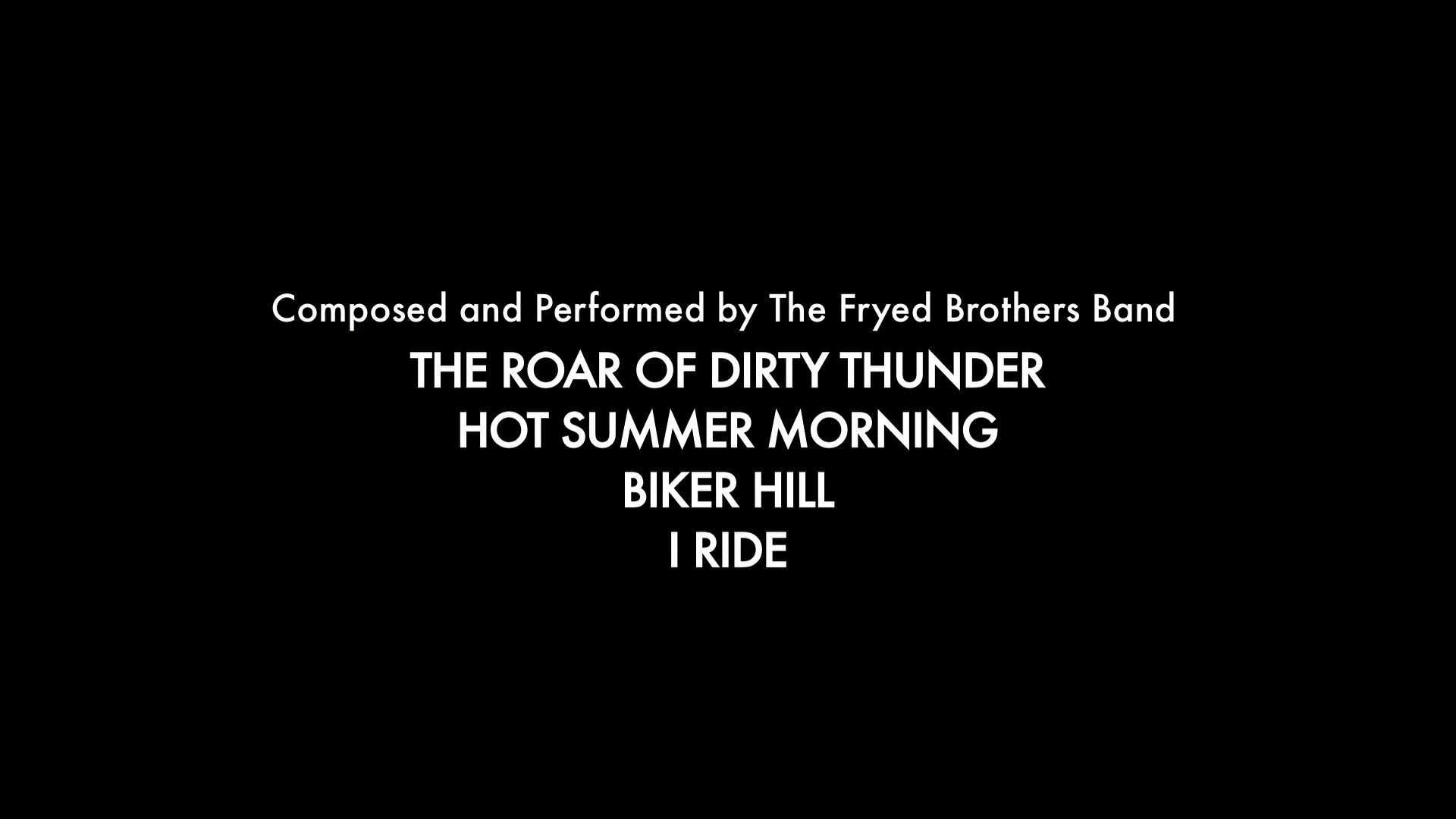 Production credits roll over clips of The Fryed Brothers Band performing in a rustic, wood-paneled setting.