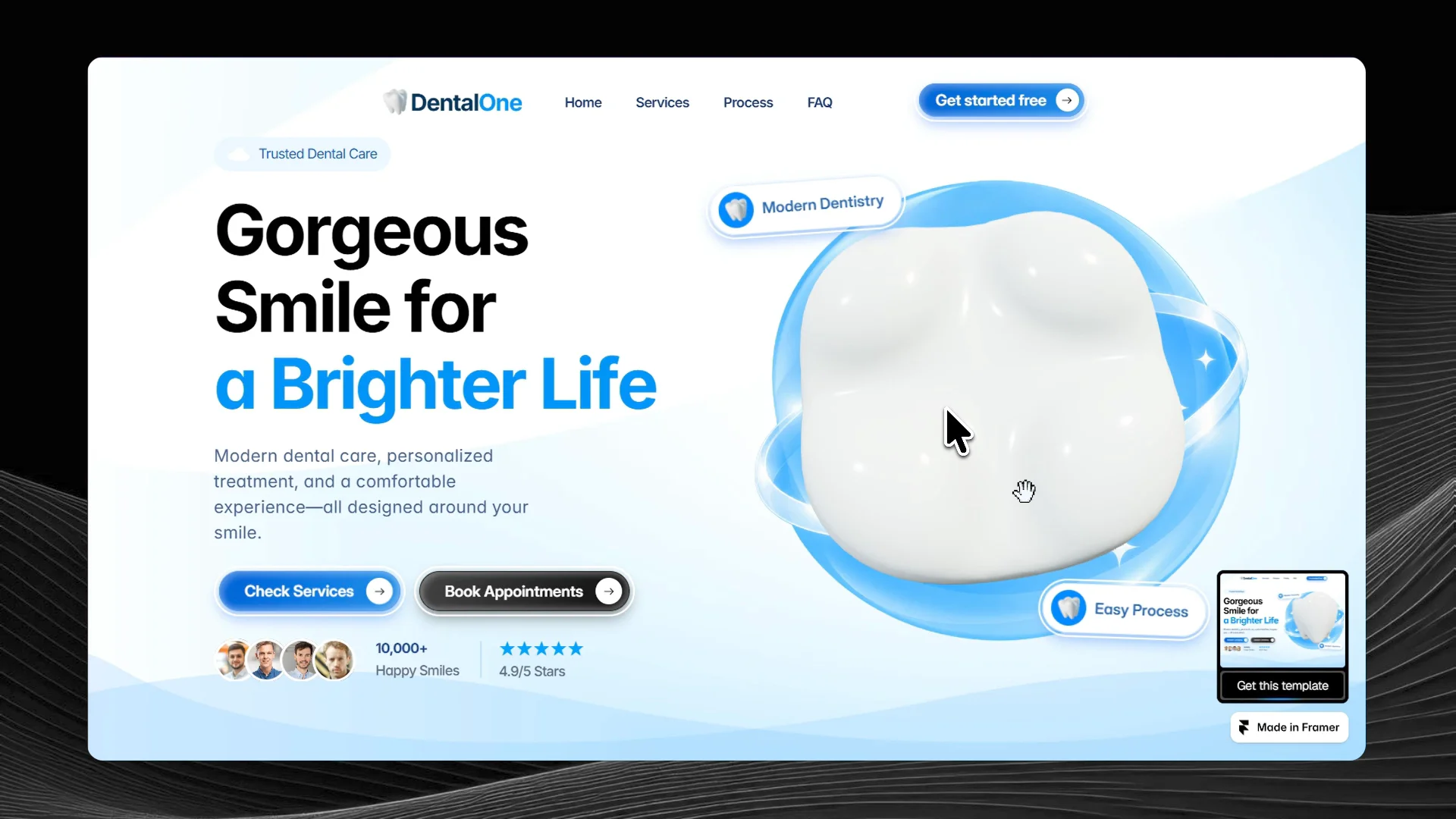Playing with my tooth… 🦷Not literally. Or maybe a little. 👀I built an interactive 4D component in Framer that lets users play around with a tooth right on the screen.Rotate it, explore it, and interact with it. Because why should websites be static when they can be fun?Grab the FREE full Dental template here: https://framer.link/jjI4muKWhat do you think?#Framer #FramerMotion #WebDesign #InteractiveDesign #CreativeCoding