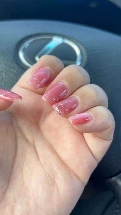 Best Nails Spa - Cat Eye nail polish with French tip lines by Mi - Massage Near Me - Kahului, Hawaii