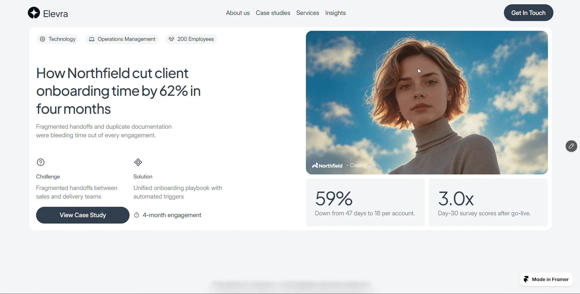 One of my favourite pages from Elevra is the Case Study page ✨Each case study tells the story clearly — the challenge, the solution, and the results — answering visitors’ questions without overwhelming them.Designed to build trust and turn visitors into customers.Built with @framer 🚀