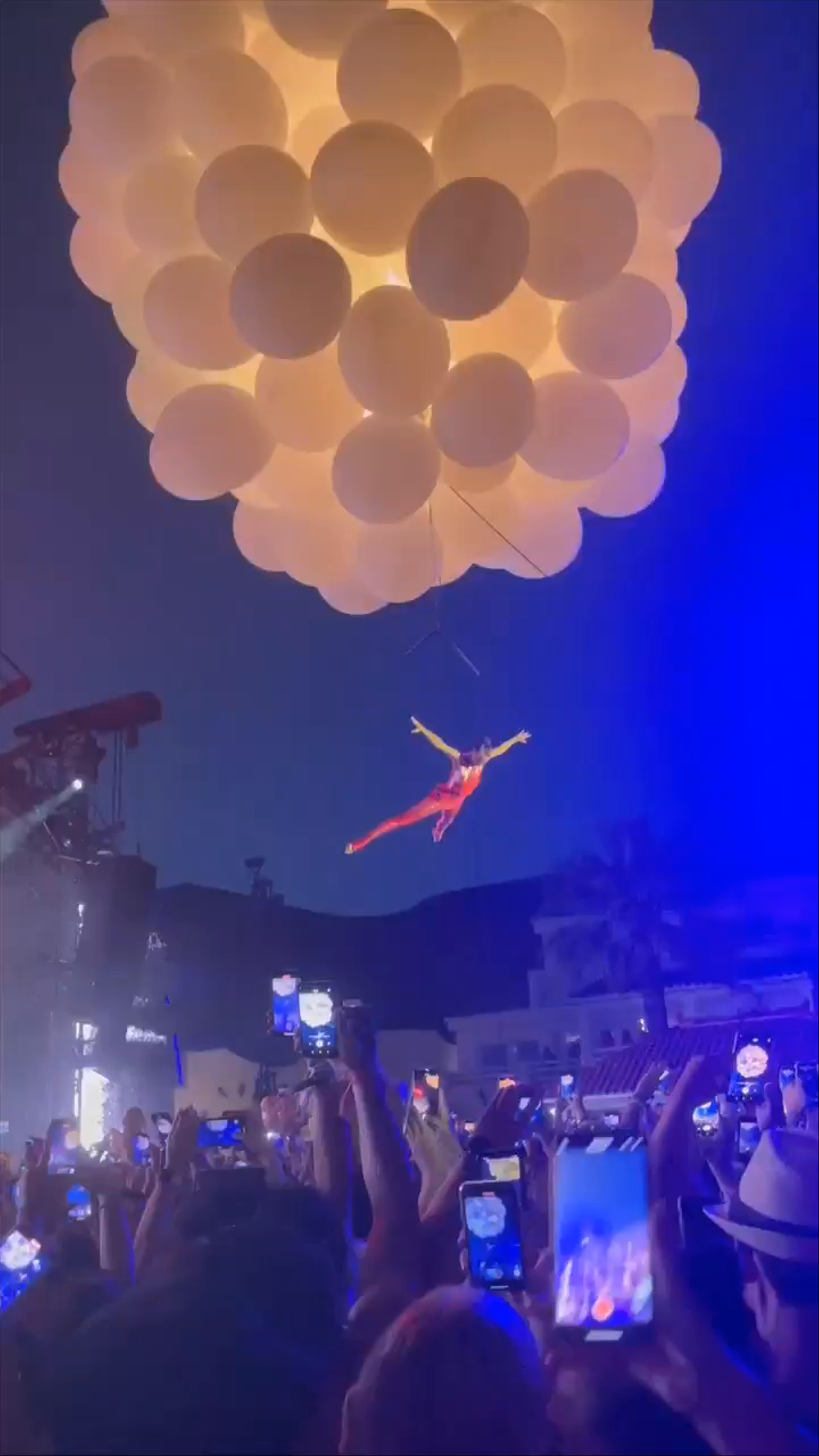 Nighttime Aerial Performance at Ushuaïa Ibiza Club