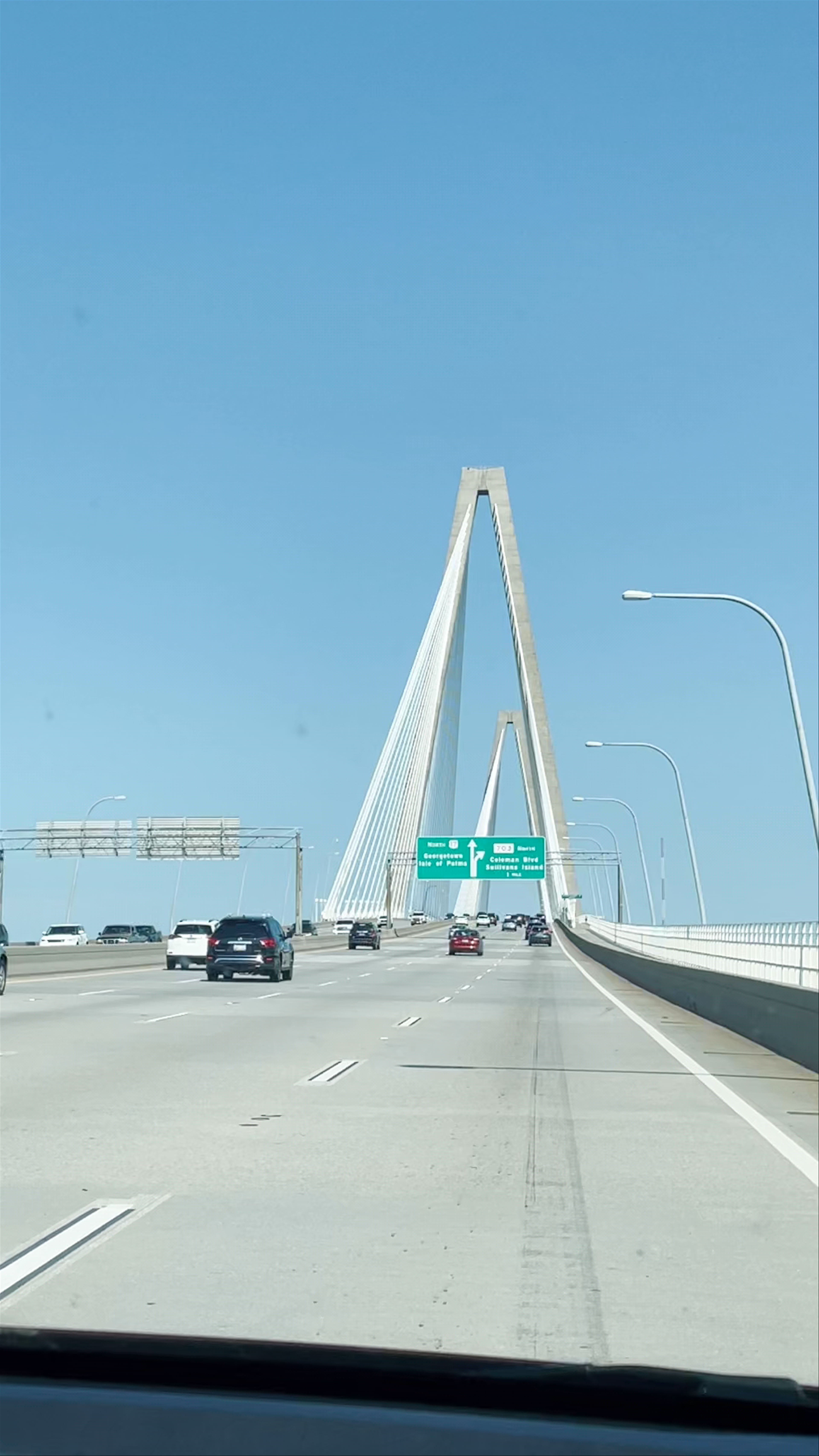 Arthur Ravenel Jr. Bridge Drive with Stunning Clear Blue Sky Views in Charleston