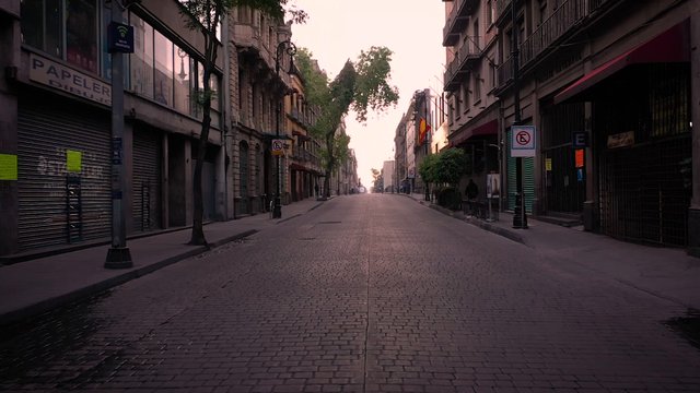 Sunrise on street in Mexico City 