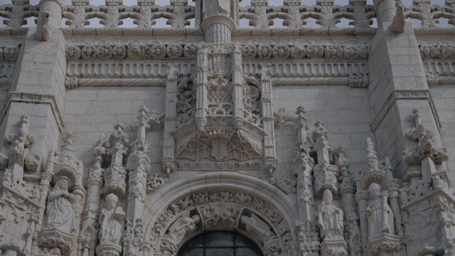 The ancient ornamental architecture of the Jeronimos Monastery walls