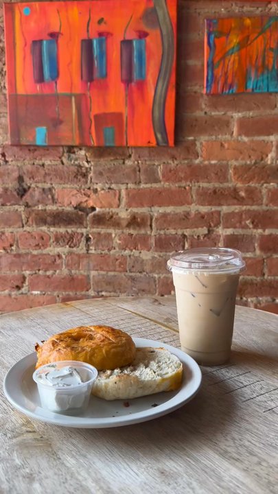 Vibe Coffee - Afternoon pick me up.   - jalapeño cheddar bagel - iced brown sugar latte, half shot of espresso and extra sweet - Coffee & Tea Near Me - Elizabethtown, Kentucky