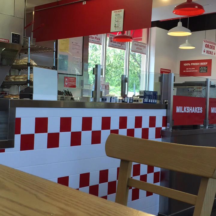 Five Guys - It's a rare sighting, a slow day at five guys - Burgers Near Me - Newton, Massachusetts
