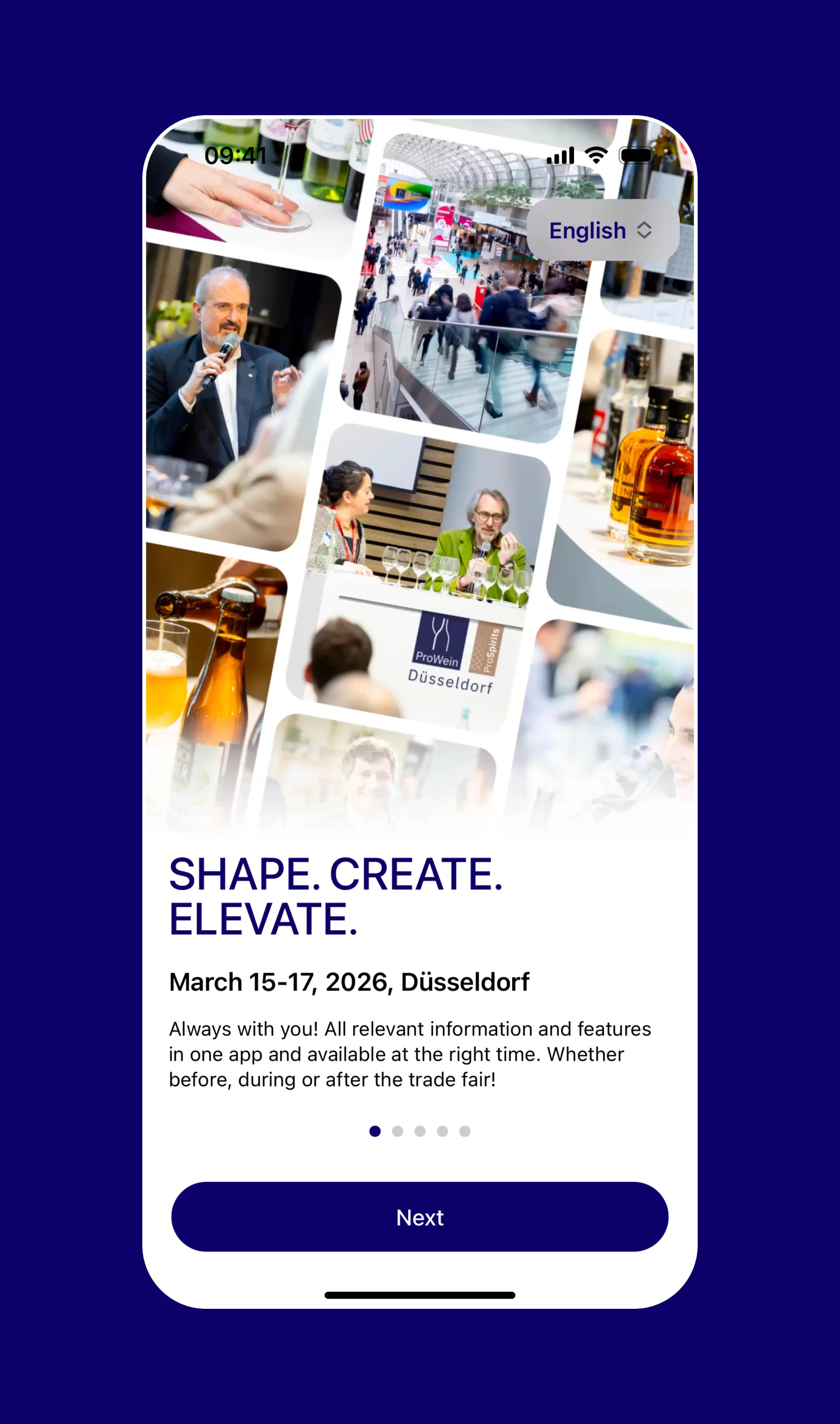 Die FairMate App als hybride Mobile App für iOS und Android, konzipiert, gestaltet und entwickelt von Hypercode, passt sich als White-Label-Lösung flexibel an unterschiedliche Messen und Events an. Zu sehen sind wechselnde Farbwelten, Bildsprachen und Interface-Varianten für Veranstaltungen wie ProWein, boot Düsseldorf, CARAVAN SALON, MEDICA, EuroShop und REHACARE, während Struktur, Funktionen und Nutzerführung konsistent bleiben. Die Darstellung verdeutlicht, wie eine gemeinsame App-Basis messe- und markenspezifisch individualisiert wird und dennoch ein einheitliches Nutzungserlebnis bietet. | Hypercode, Digital Product Studio, Köln