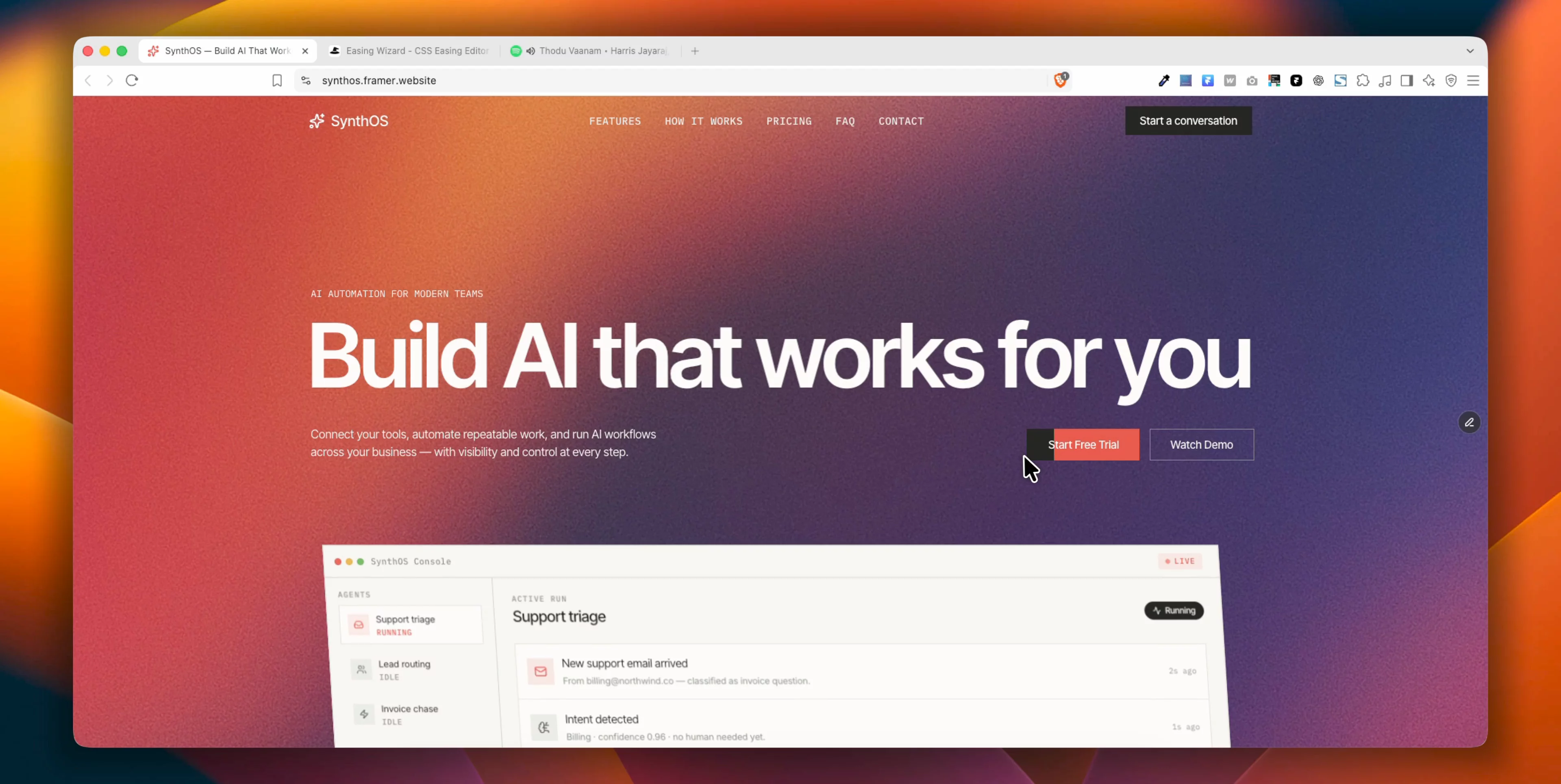 SynthOS — a free AI/SaaS Framer template.Designed for AI startups, automation platforms, agent-based products, and modern SaaS companies that need a clean, product-focused website.https://synthos.framer.website/