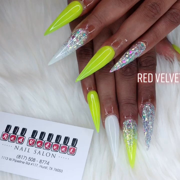 Red Velvet Nail Salon - Stilettos nail design with chunky glitter - Nail Salons Near Me - Hurst, Texas