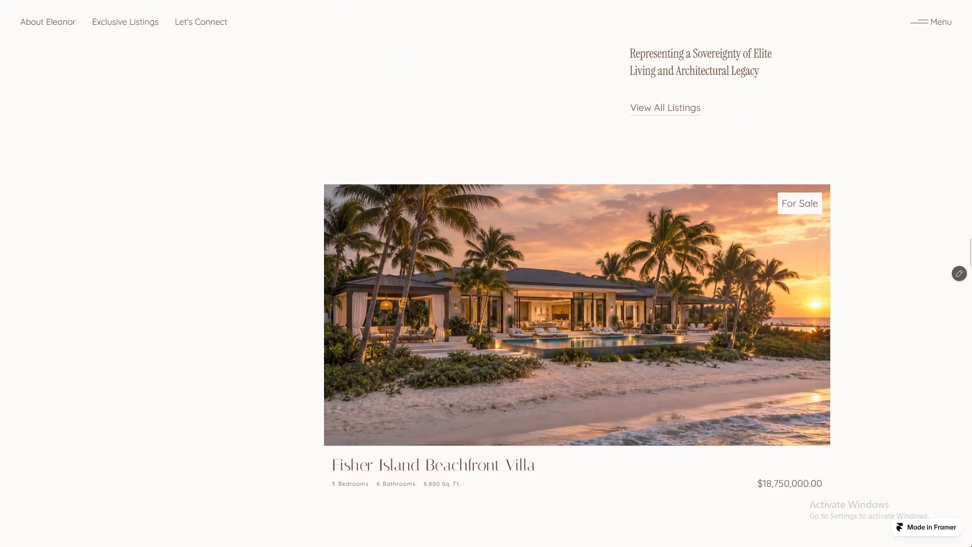 Some of the home page sections from my framer template for luxury real estate agents that I have been working on lately.