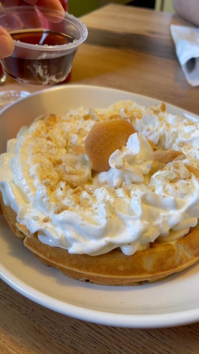 Jus' Jo's - This delicious Banana Waffle with Whipped Cream is a must try!!! - Breakfast & Brunch Near Me - Clovis, California