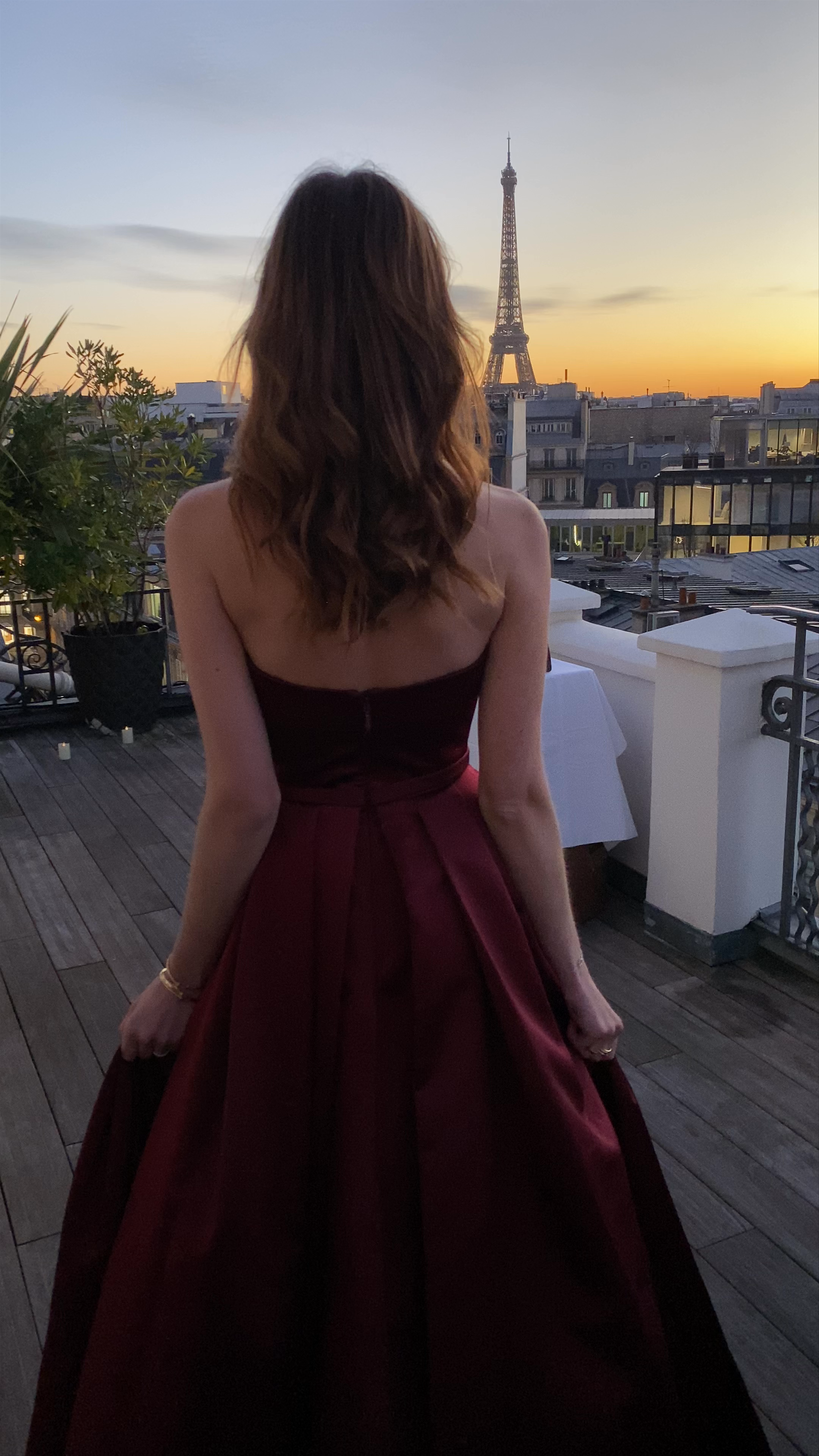 Sunset Elegance at Hôtel Marignan Champs-Élysées with Eiffel Tower Views