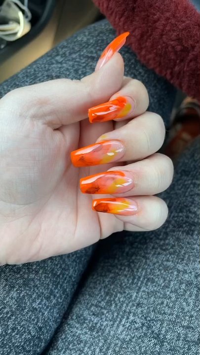 Natural Nails - Fave orange set - Nail Salons Near Me - Bell Gardens, California