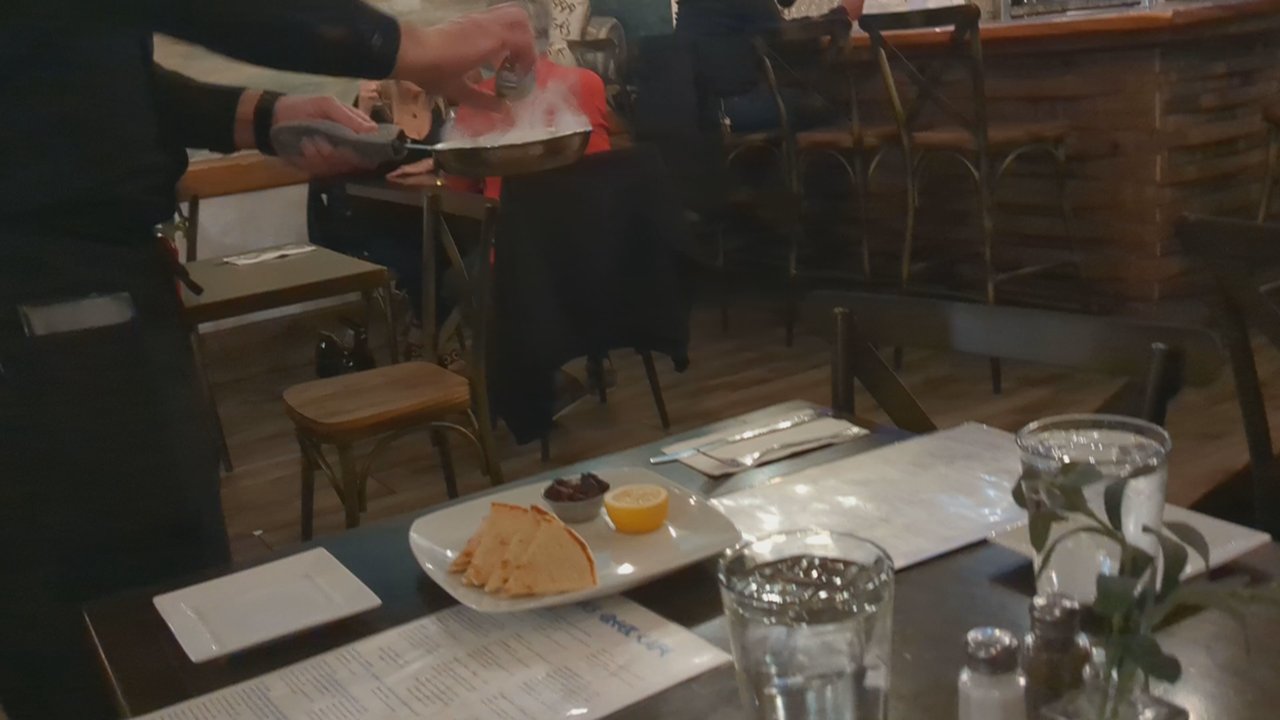 George's Greek Cafe - Saganaki Flaming Cheese - Greek Near Me - Long Beach, California