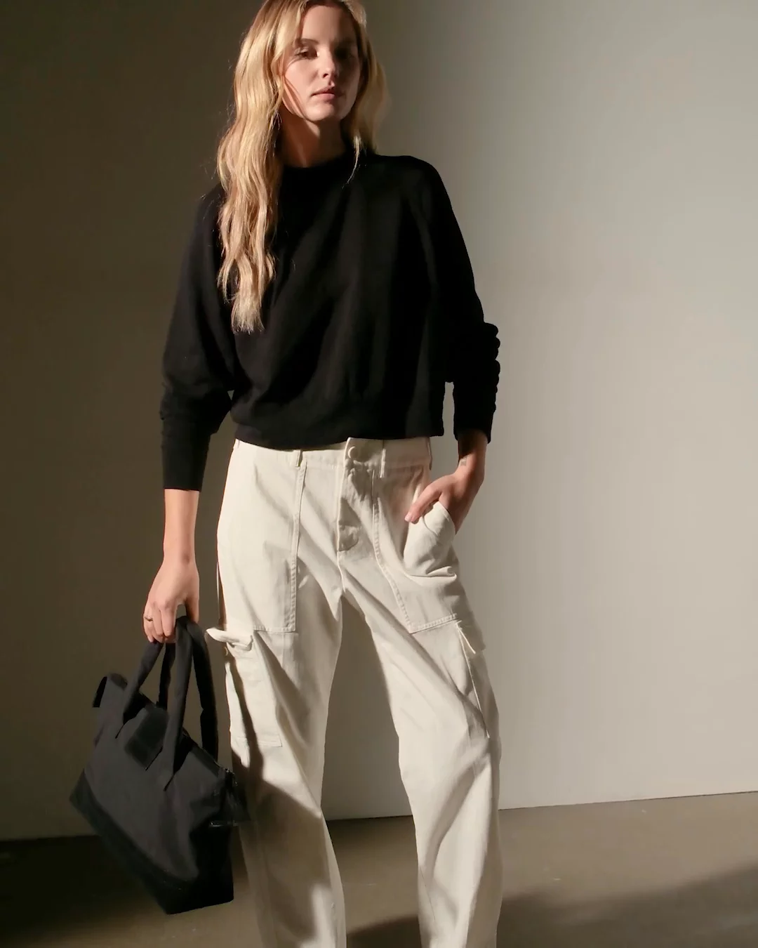 French Terry Cropped Mock Neck - Black | James Perse Los Angeles