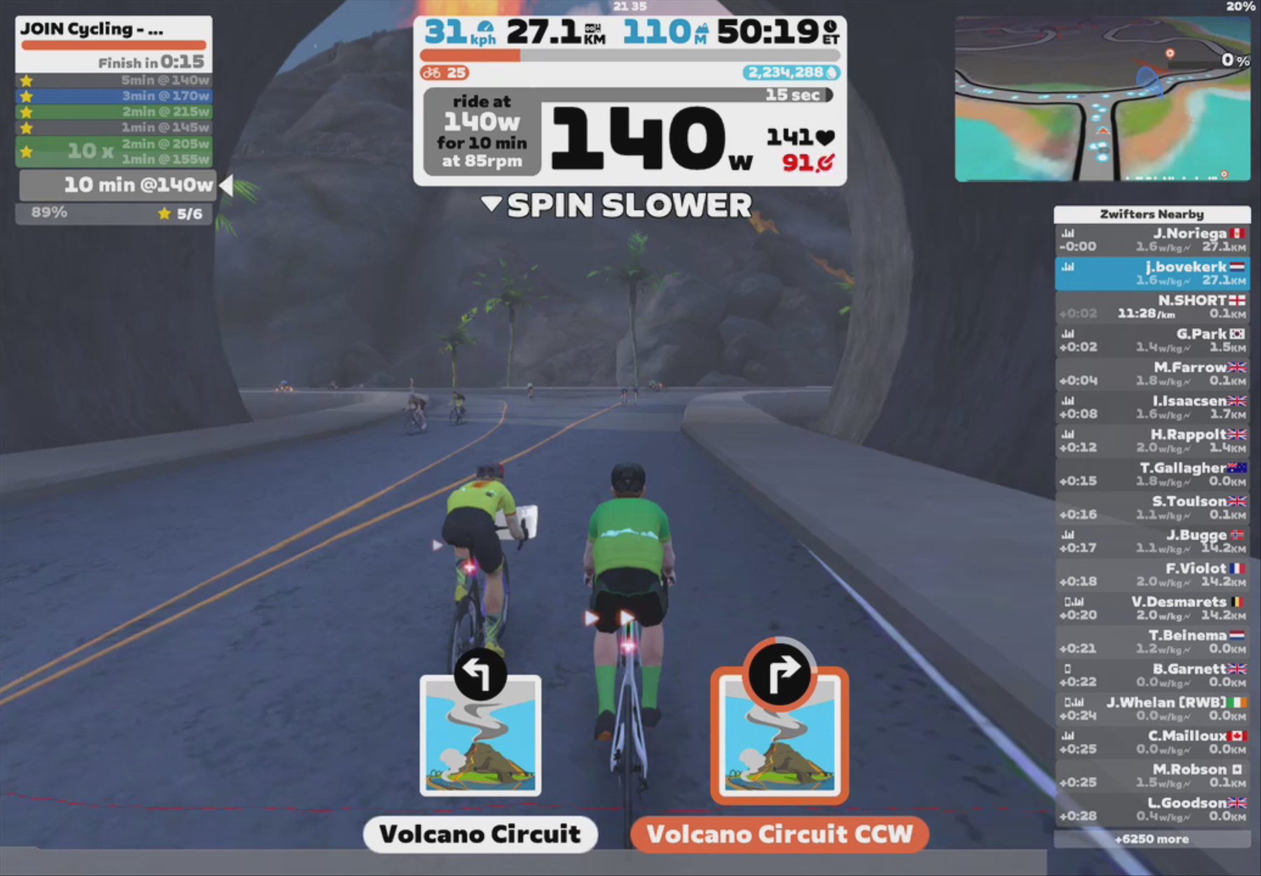 Zwift - JOIN Cycling - Korte tempo intervallen in Watopia