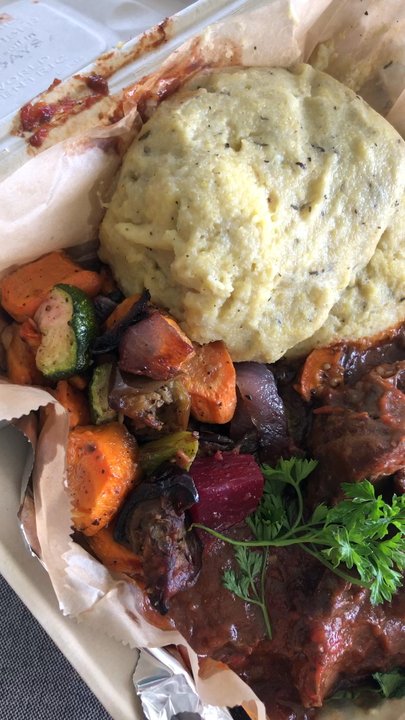 Alohamondays - Kulana Burgundy Braised Beef Balsamic Mushroom Ragout w/ Roasted Market Vegetables and Creamy Polenta - Caterers Near Me - Hilo, Hawaii
