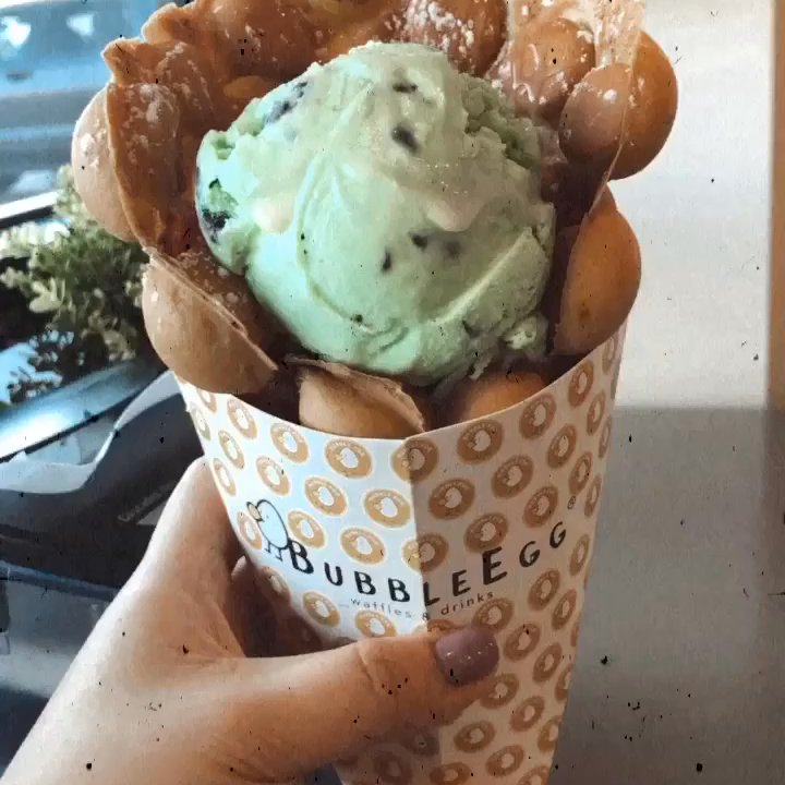 Bubble Egg - cookie monster egg waffle + condensed milk - Asian Fusion Near Me - Katy, Texas