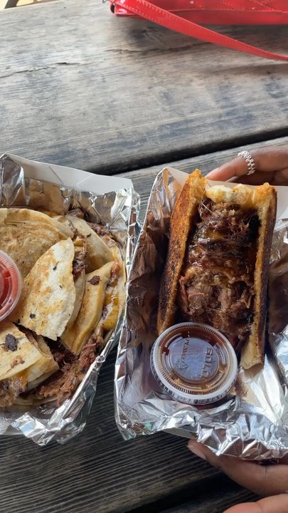Blues Pit BBQ - Brisket quesadilla and brisket grilled cheese sandwich - Barbeque Near Me - San Antonio, Texas