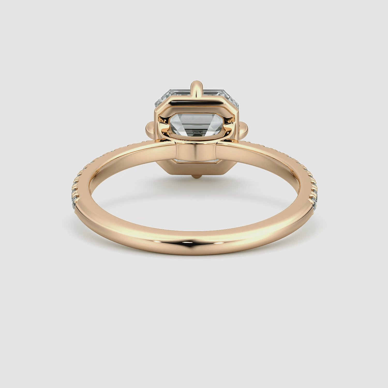 The Compass Solitaire | Asscher | 14k | Rose Gold | bandAccent: Pavé | diamondOrientation: vertical | caratWeight: other