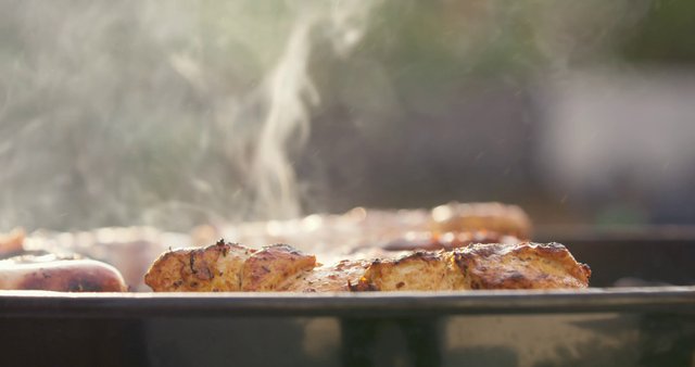Smoke coming from grilled chicken