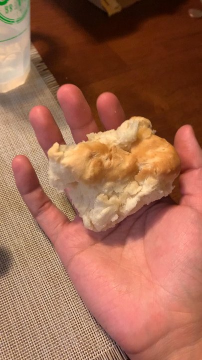 KFC - Wtf is this kfc. It came like this and it looks like y'all dumbasses crushed my biscuit. ALSO THE BUTTER LOOKS LOKE MASH POTATO BRO. GROSS! - Chicken Wings Near Me - Bend, Oregon