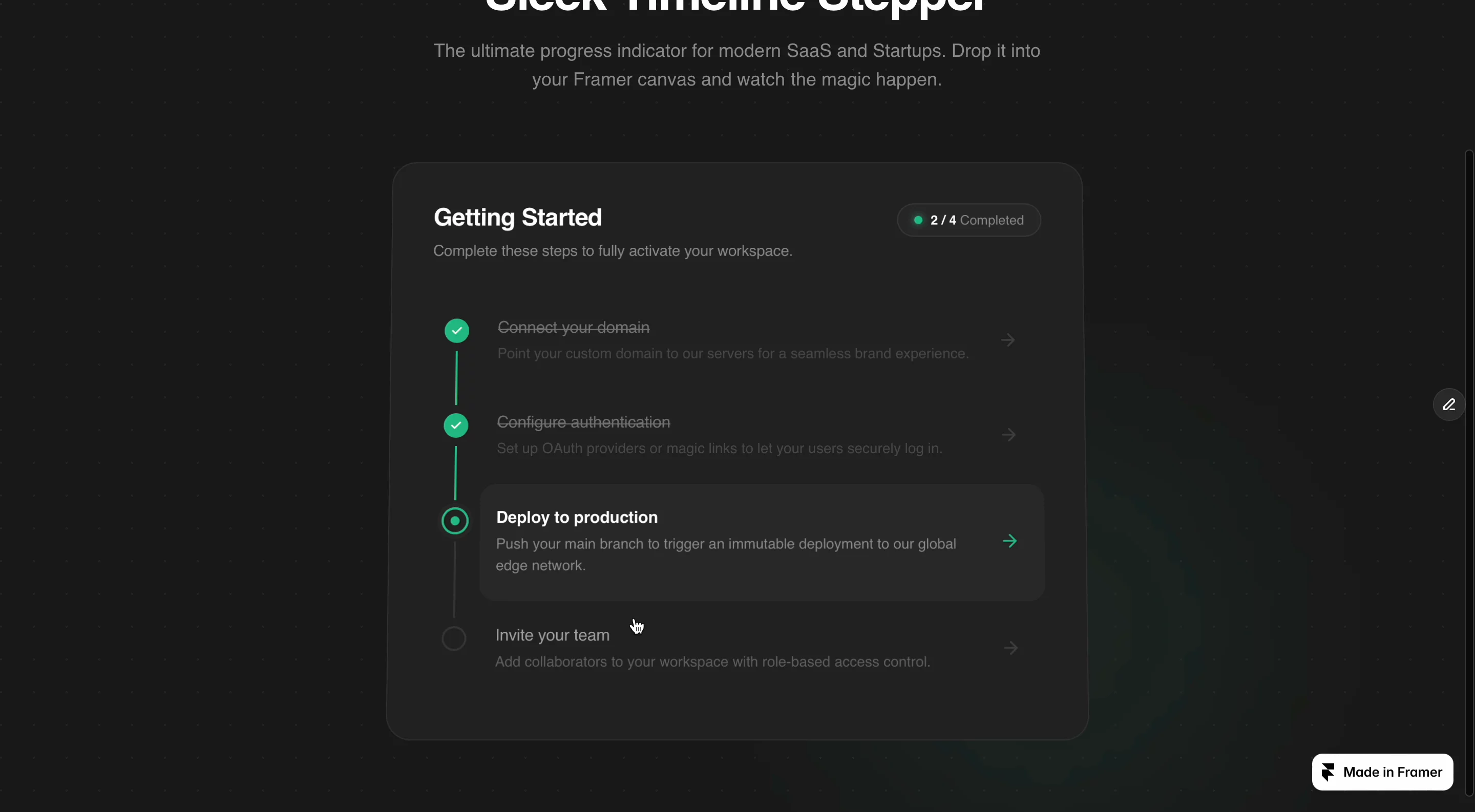 I was tired of boring onboarding checklists, so I built a premium, highly-customizable Progress Indicator for modern SaaS and startups. ✨ Smart Auto-Active Logic✨ Fluid Micro-Interactions✨ 100% Customizable properties (Radii, padding, shadows)✨ Drop-in ready for your dashboardGrab it here #Framer #NoCode #WebDesign #UIUX