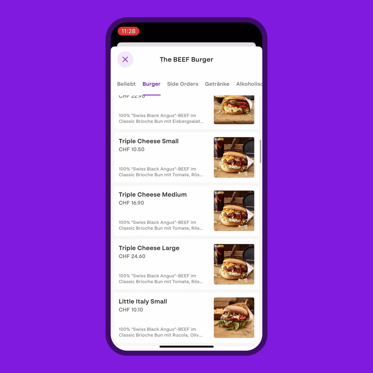 Ordering process in the FoodNow App.