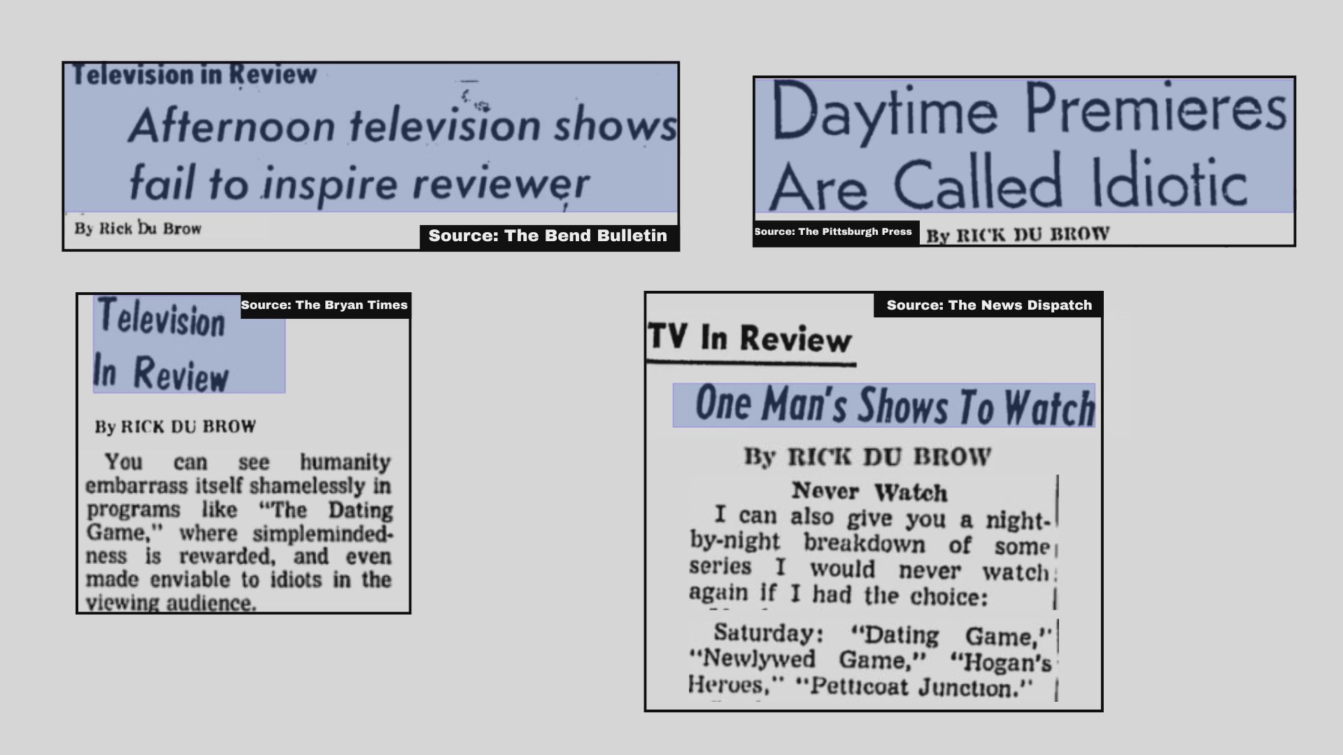A newspaper column critiques the quality of daytime television programs and evaluates the cultural impact of The Beatles' media presence.