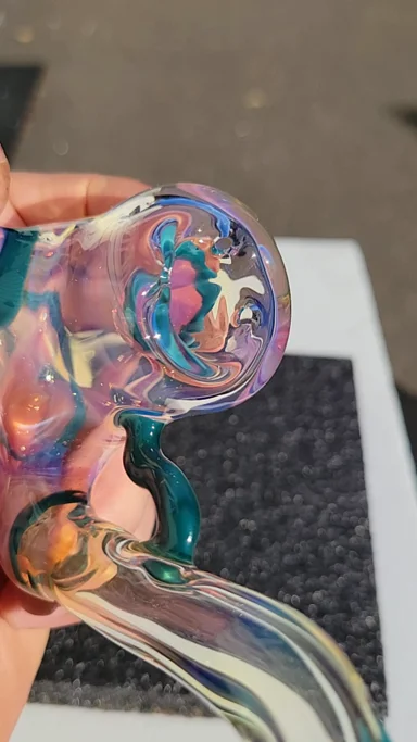 Preview pic of Hash pipe.  Bubble hash Sherlock #17 karmaline,  opaque aqua and silver fume
