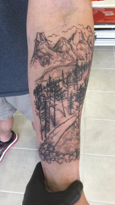 Moon Tattoo - Mountain and trail scene - vid preview - Tattoo Near Me - Austin, Texas