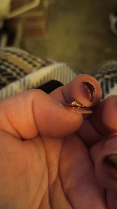 Nails 19 - Gel polish coming off in less than 24 hrs. Also, shows the lumps and how some of them are flat and some are pointing at the sealing. - Nail Salons Near Me - Folsom, California