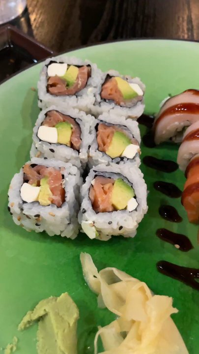 Kobe - Philly roll Rainbow roll Glass of wine - Japanese Near Me - Fredericksburg, Virginia