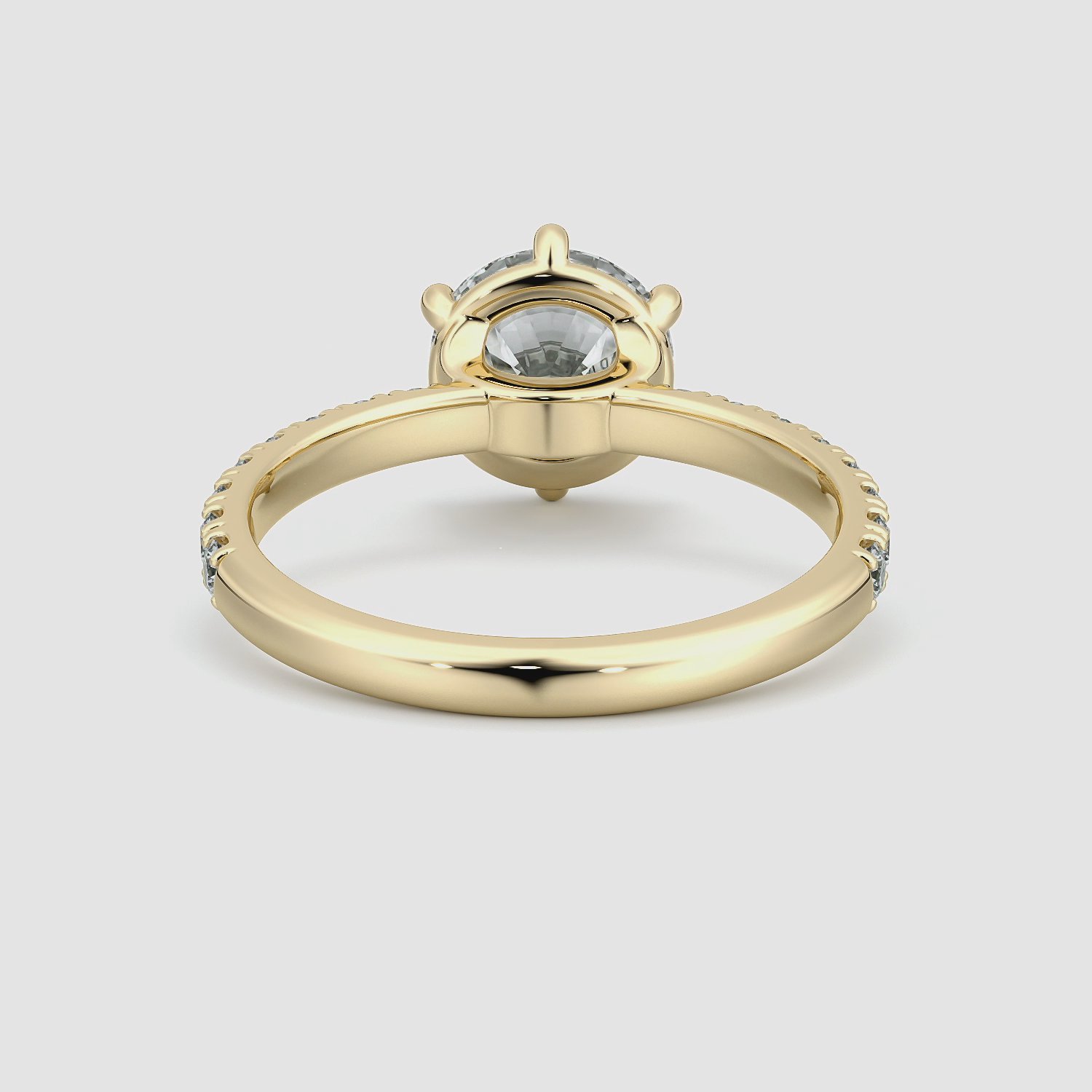 The Signature 6 Prong | Round Brilliant | 18k | Yellow Gold | bandAccent: Pavé | bandWidth: large | caratWeight: 1.0ct | hiddenHalo: no | diamondOrientation: vertical