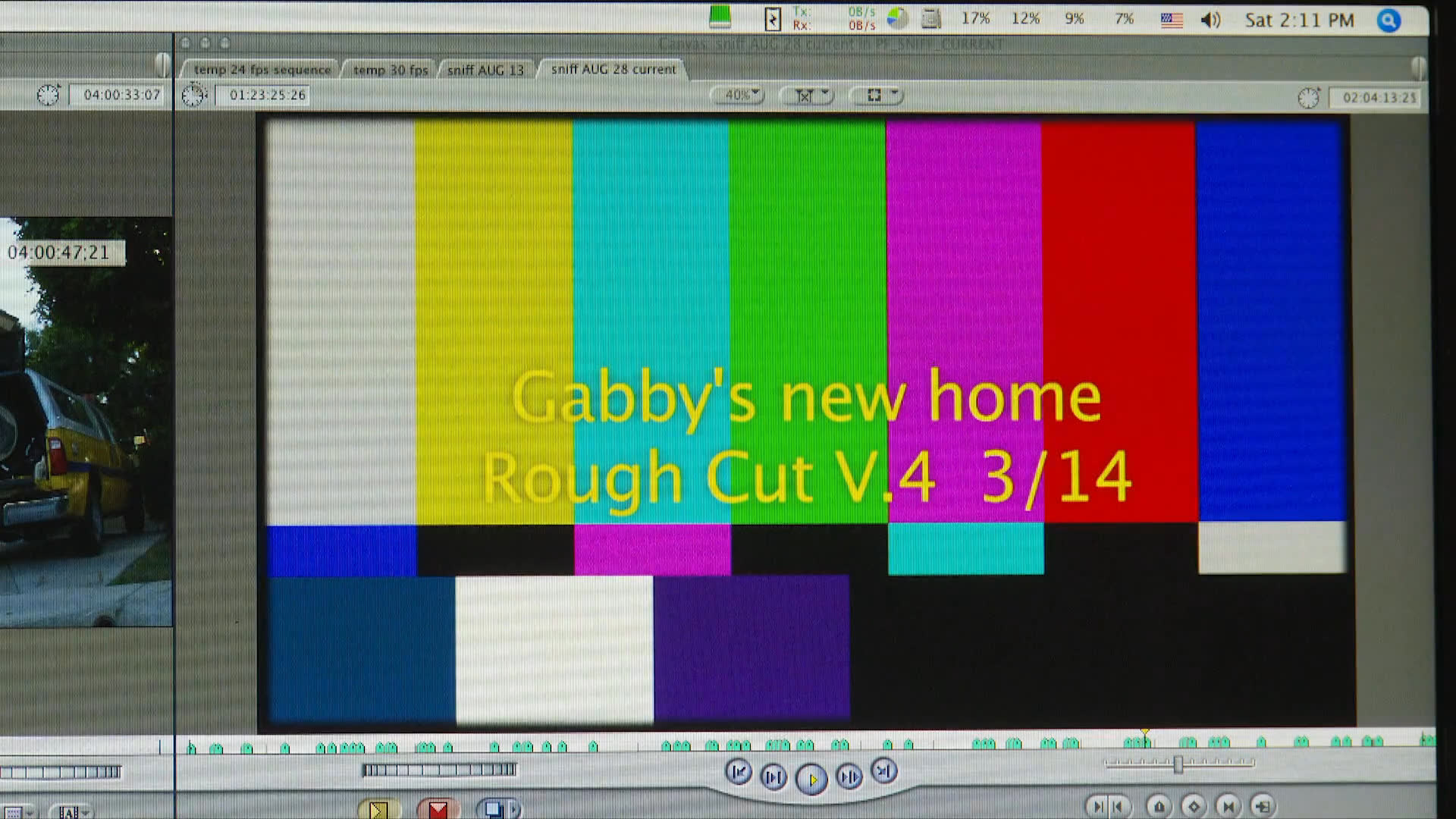 A man navigates exterior stairs before the scene transitions to professional video editing software and the unloading of personal belongings from a vehicle at a residence.