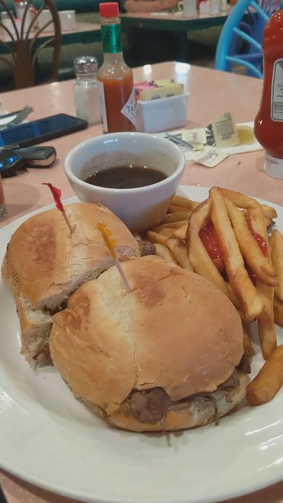 Flames Coffee Shop - French dip and dinner  special steak salad - American Near Me - San Jose, California