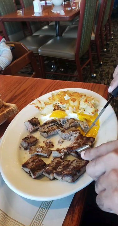 Omega  Restaurant - This Steak and eggs with hashbrowns was delicious yum. Some toast on the side of course. - Greek Near Me - Milwaukee, Wisconsin
